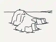 Line drawing of the Pic des Singes above the sea in Béjaïa