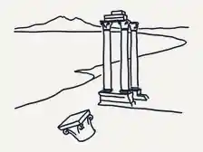 Line drawing of Roman columns on the headland of Carthage